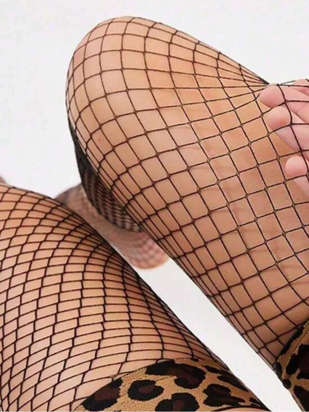 Black Fishnet Thigh-High Stockings nwt